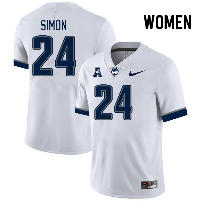 Women #24 Julien Simon Uconn Huskies College Football Jerseys Stitched-White